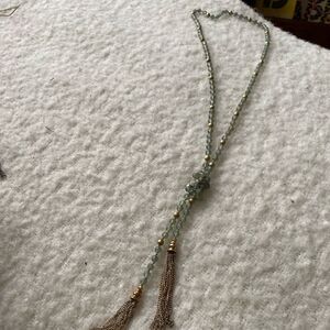 Boho Seafoam Green Bead Tassel Necklace